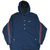 Front of navy Nike hooded pullover windbreaker with white Swoosh and red-and-white sleeve stripes
