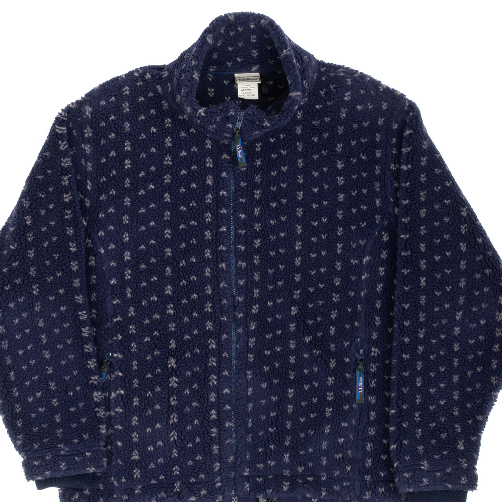 Vintage Ll Bean Blue Polka Dot Fleece Jacket Size Large Women Made In Usa