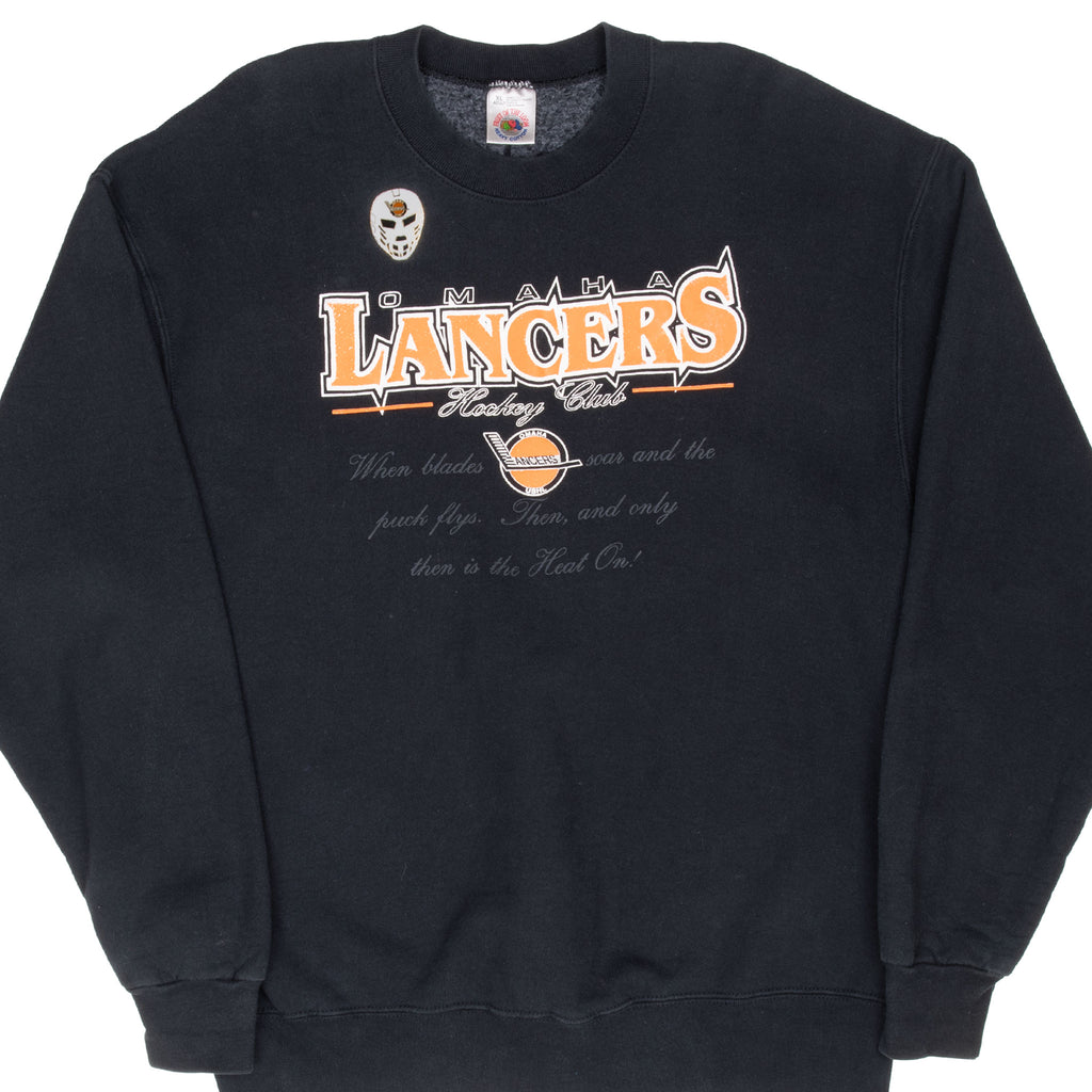 Vintage Ushl Omaha Lancers Hockey Club With Pin Sweatshirt Size XL Made In Usa