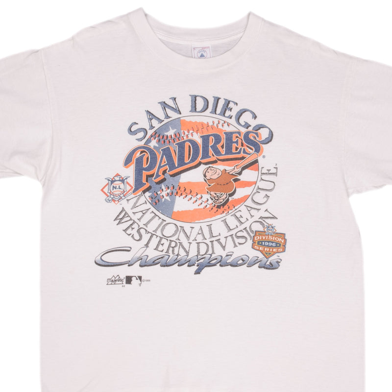 Vintage MLB San Diego Padres National League Western Division Champions 1996 Tee Shirt Size Large Made In USA With Single Stitch Sleeves