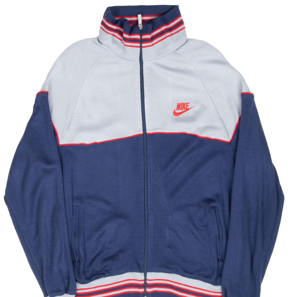 Vintage Nike Classic Swoosh Blue Label Grey Full Zip Tracksuit Sweatshirt 1980S Size XL