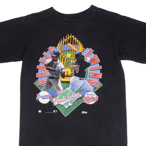 Vintage MLB Atlanta Braves Vs Minnesota Twins World Series 1991 Tee Shirt Size Medium Made In USA With Single Stitch Sleeves