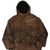 Front of brown Country Woods hooded fleece jacket with black forest and deer print