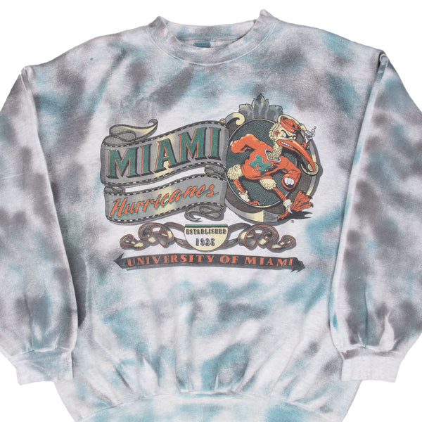 VINTAGE NCAA MIAMI HURRICANES TIE DYE SWEATSHIRT 1990S XL MADE IN USA