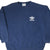 Close front view of navy blue adidas crewneck sweatshirt with white Trefoil chest embroidery