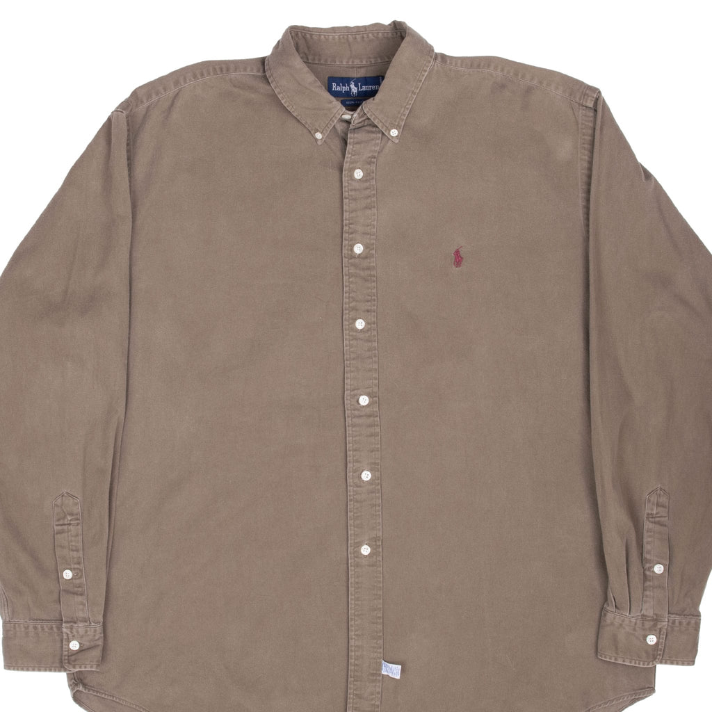 VINTAGE RALPH LAUREN KHAKI BROWN SHIRT 1990S SIZE XL