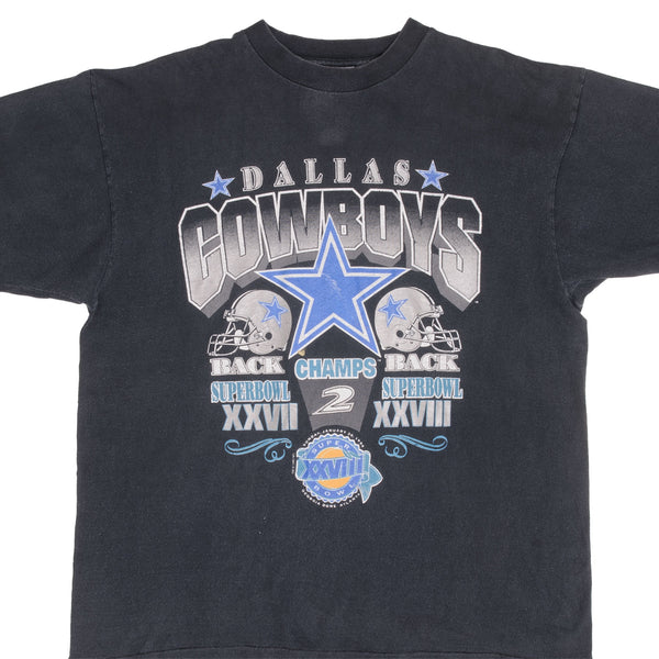  Vintage NFL Dallas Cowboys Back 2 Back Superbowl Champs 1994 Tee Shirt XL Made In Usa With Single Stitch Sleeves