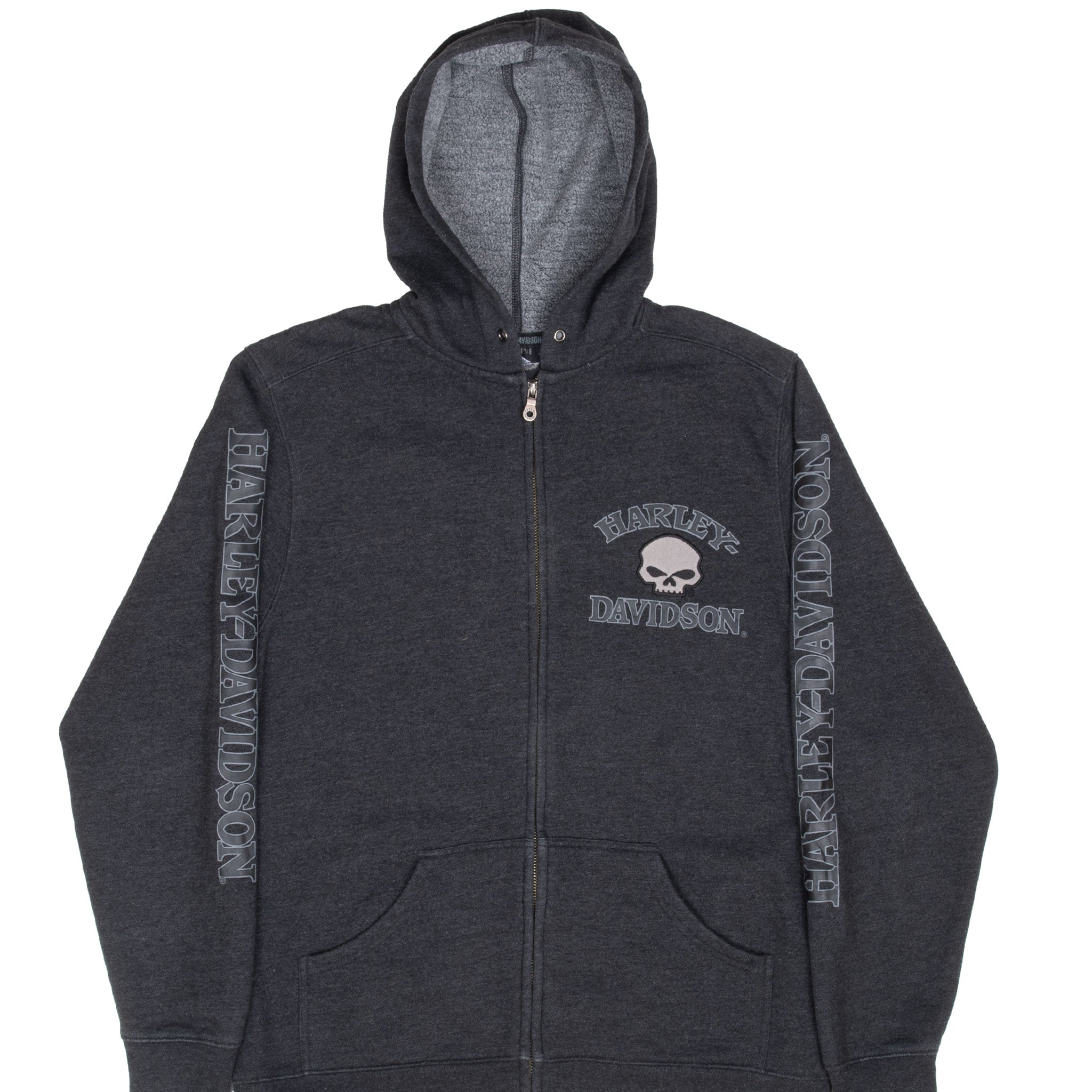 Vintage Harley Davidson Skull Full Zip Black Hoodie Sweatshirt 2000S Size Medium