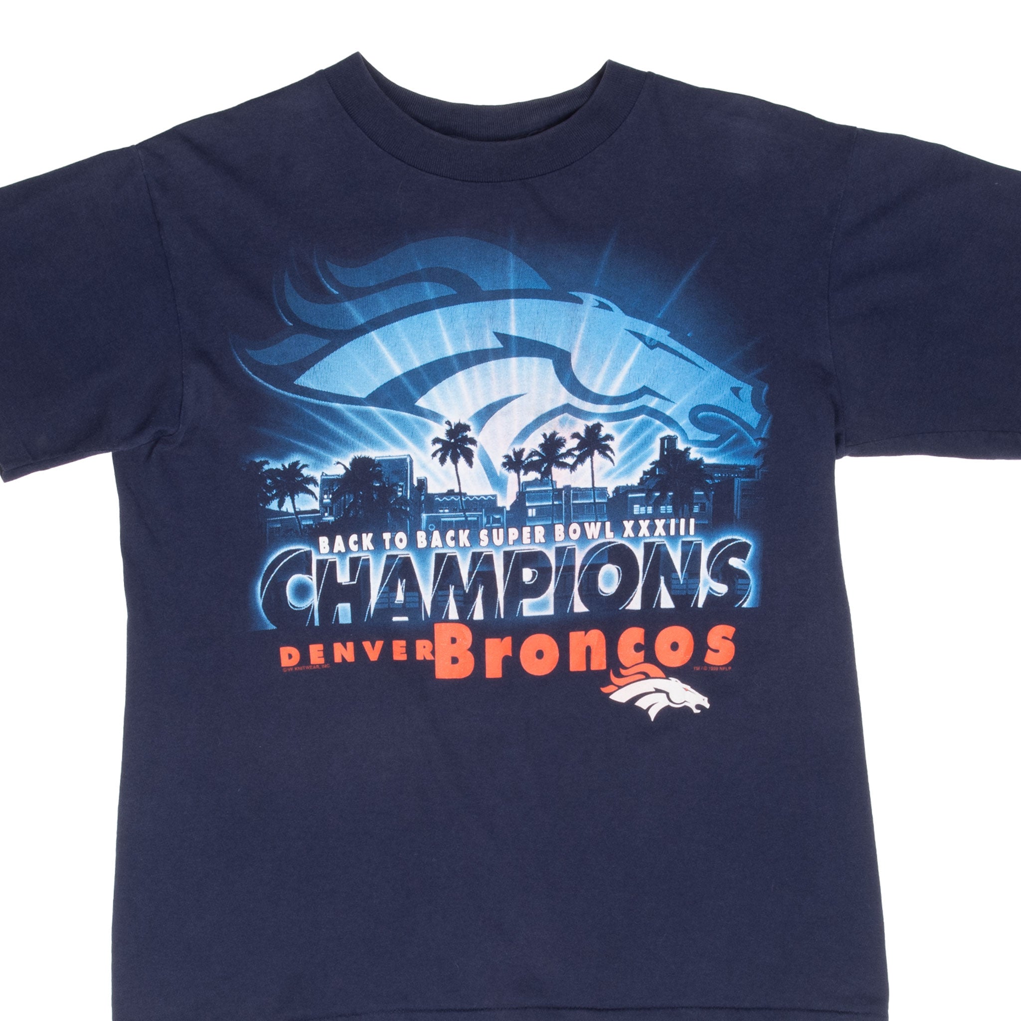 Vintage Nfl Denver Broncos Super Bowl Champions 1999 Tee Shirt Size Medium Made In Usa With Single Stitch Sleeves