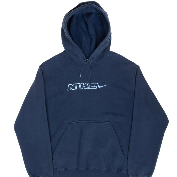 Vintage Nike Spellout Swoosh Navy Blue Hoodie Sweatshirt 2000S Size Medium