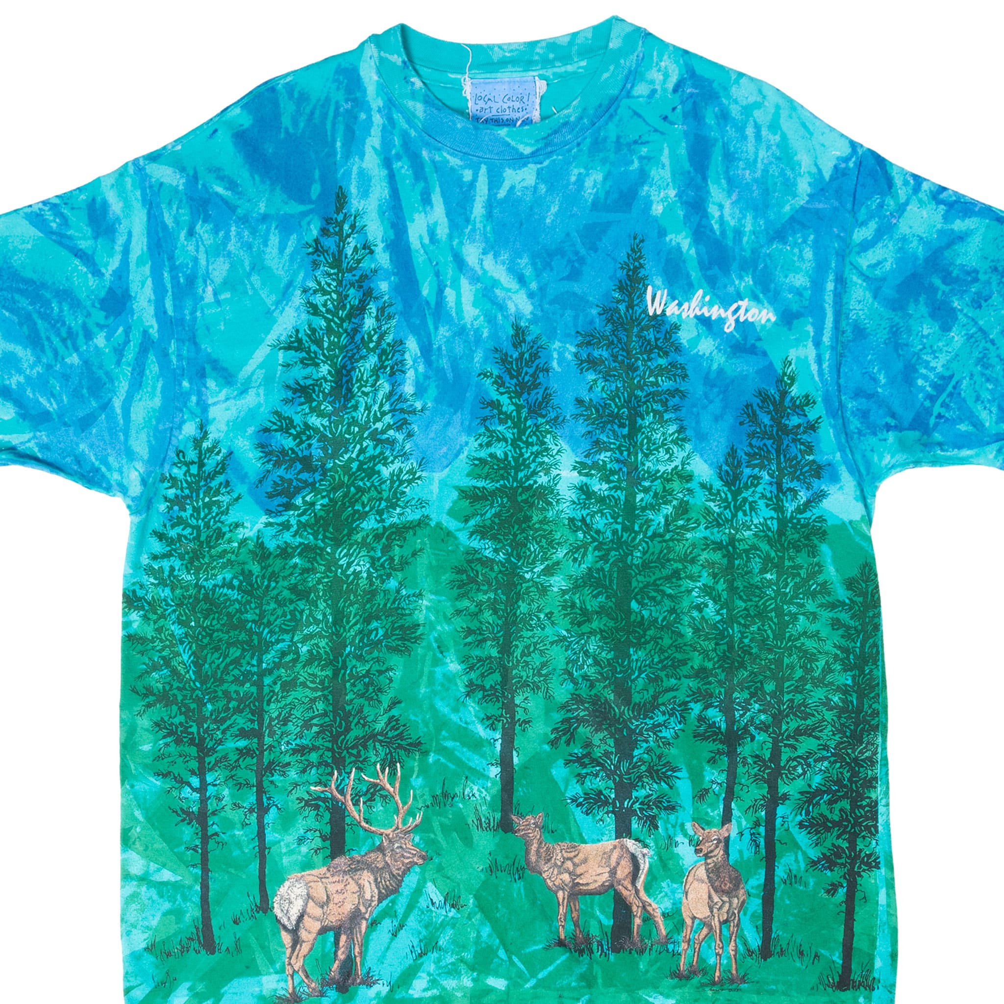 VINTAGE ANIMAL PRINT FOREST DEAR LOCAL COLOR ART AOP TEE SHIRT 1990S XL MADE USA