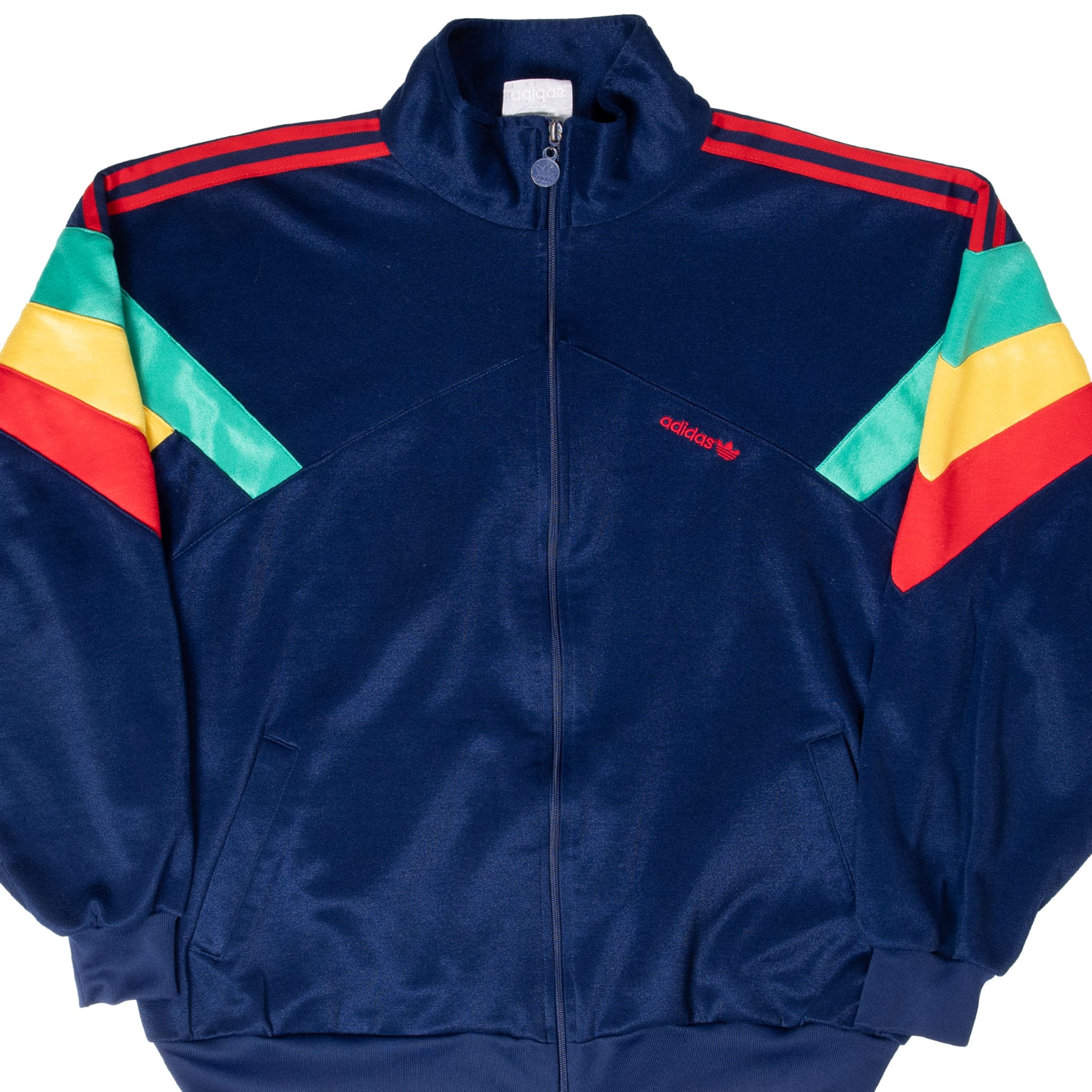 VINTAGE ADIDAS RED YELLOW GREEN JAMAICA TRACK JACKET 1980S XL