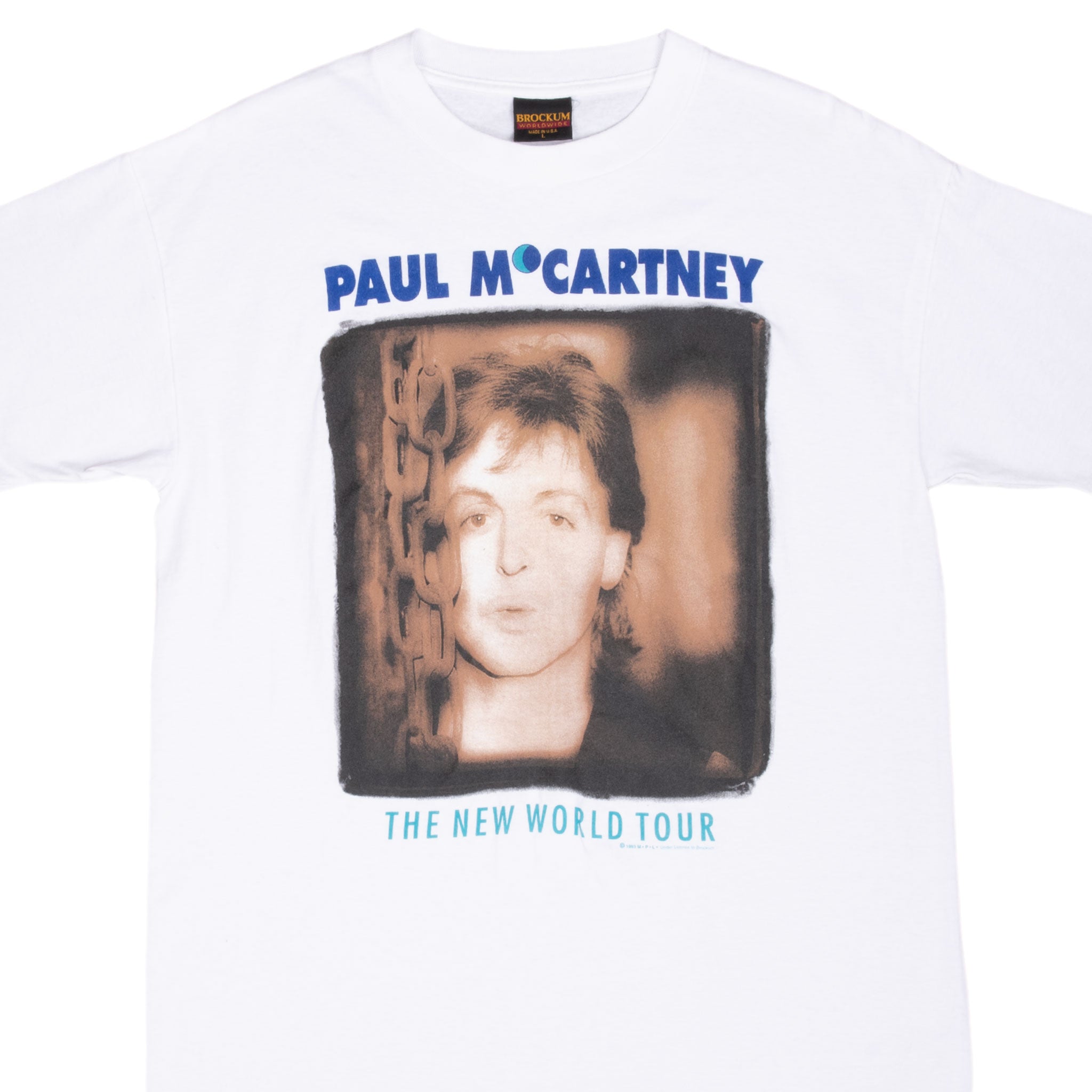 Vintage Paul Mc Cartney The New World Tour 1993 Tee Shirt Size Large Made In Usa With Single Stitch Sleeves