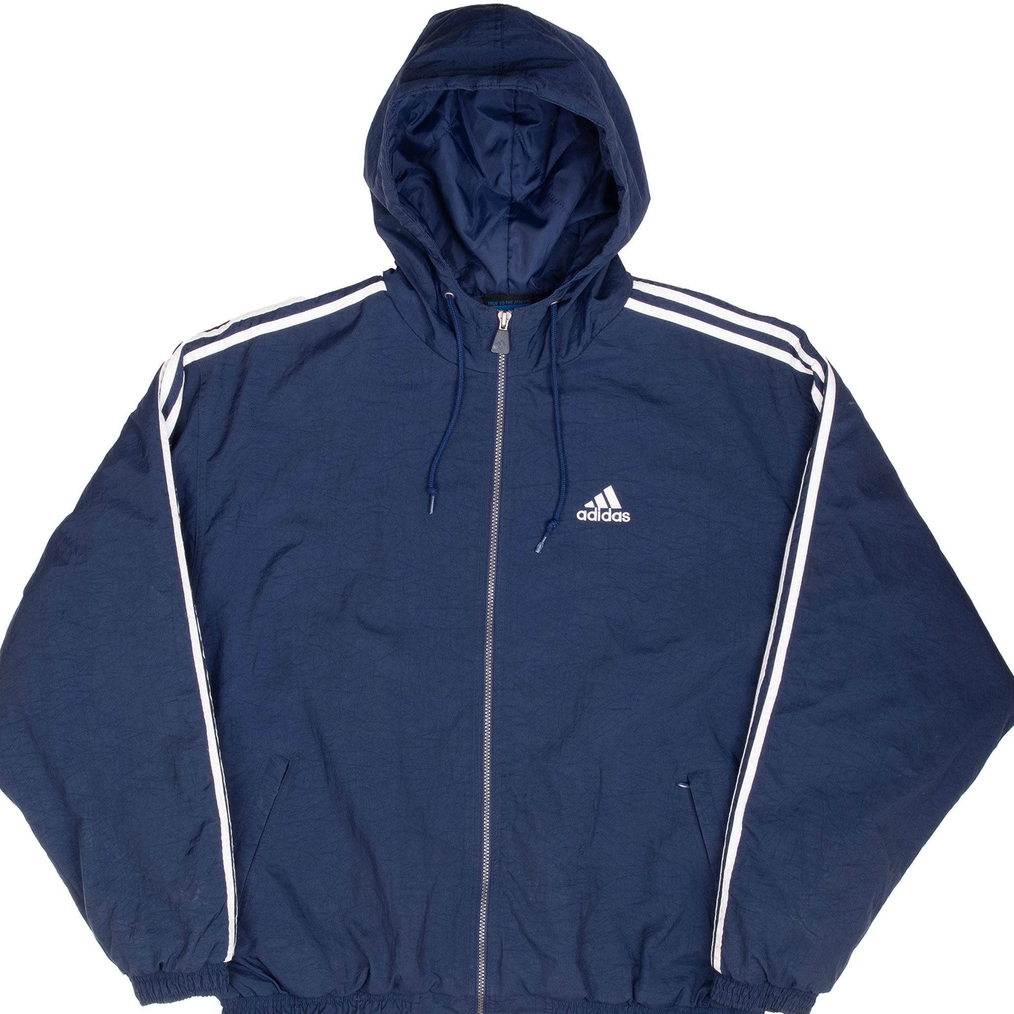 Vintage Adidas Blue Nylon Windbreaker Hooded Jacket 1990S Size XL