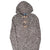 Front upper view of Polo Ralph Lauren brown and beige marled knit hoodie with three wooden toggles