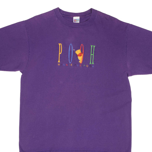 Vintage Disney Winnie The Pooh Embroidered Purple Tee Shirt Size XL Made In USA