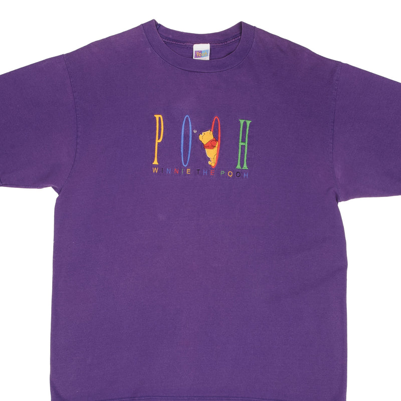 Vintage Disney Winnie The Pooh Embroidered Purple Tee Shirt Size XL Made In USA