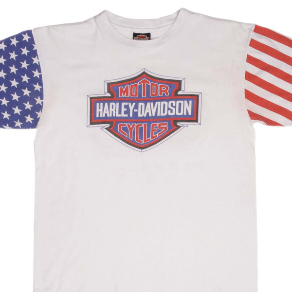 CAMISETA VINTAGE HARLEY DAVIDSON CON BANDERA ESTADOUNIDENSE DE LOS AÑOS 90, GRANDE, FABRICADA EN EE. UU.