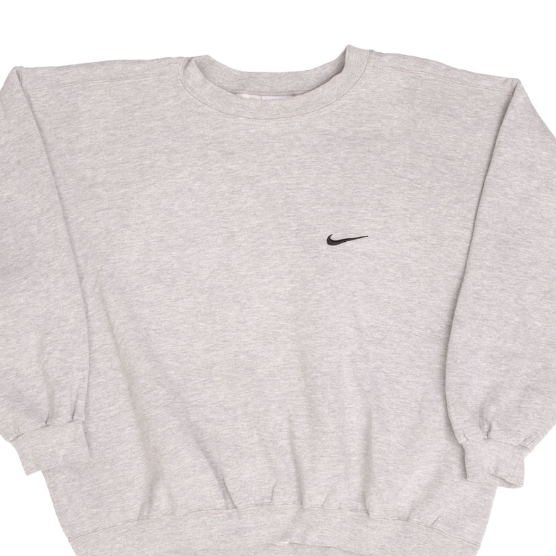 Vintage Nike Classic Swoosh Gray Sweatshirt 1990S Size Large Made In USA
