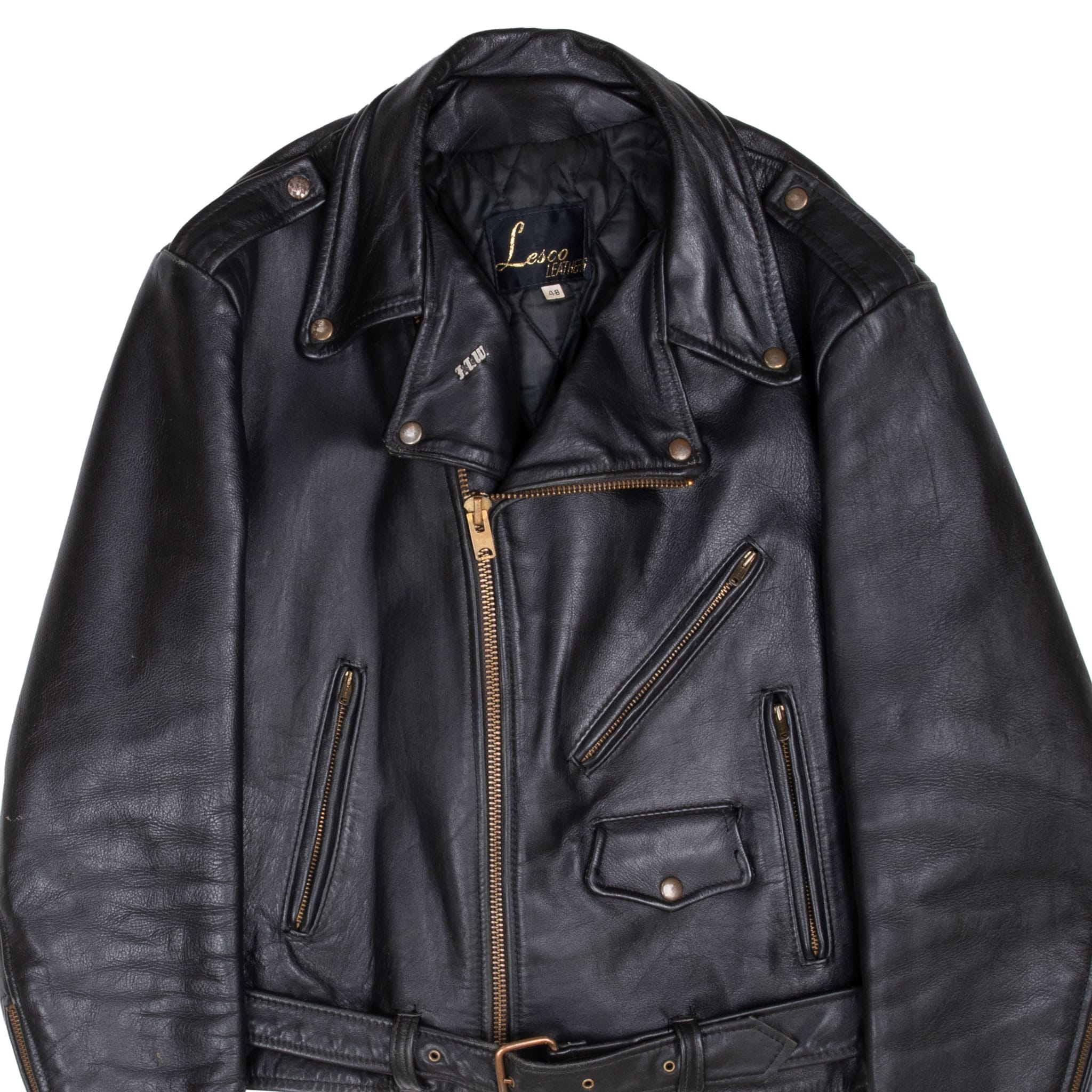 VINTAGE LESCO MOTORCYCLE PERFECTO LEATHER JACKET 1960s SIZE 48 MADE IN USA