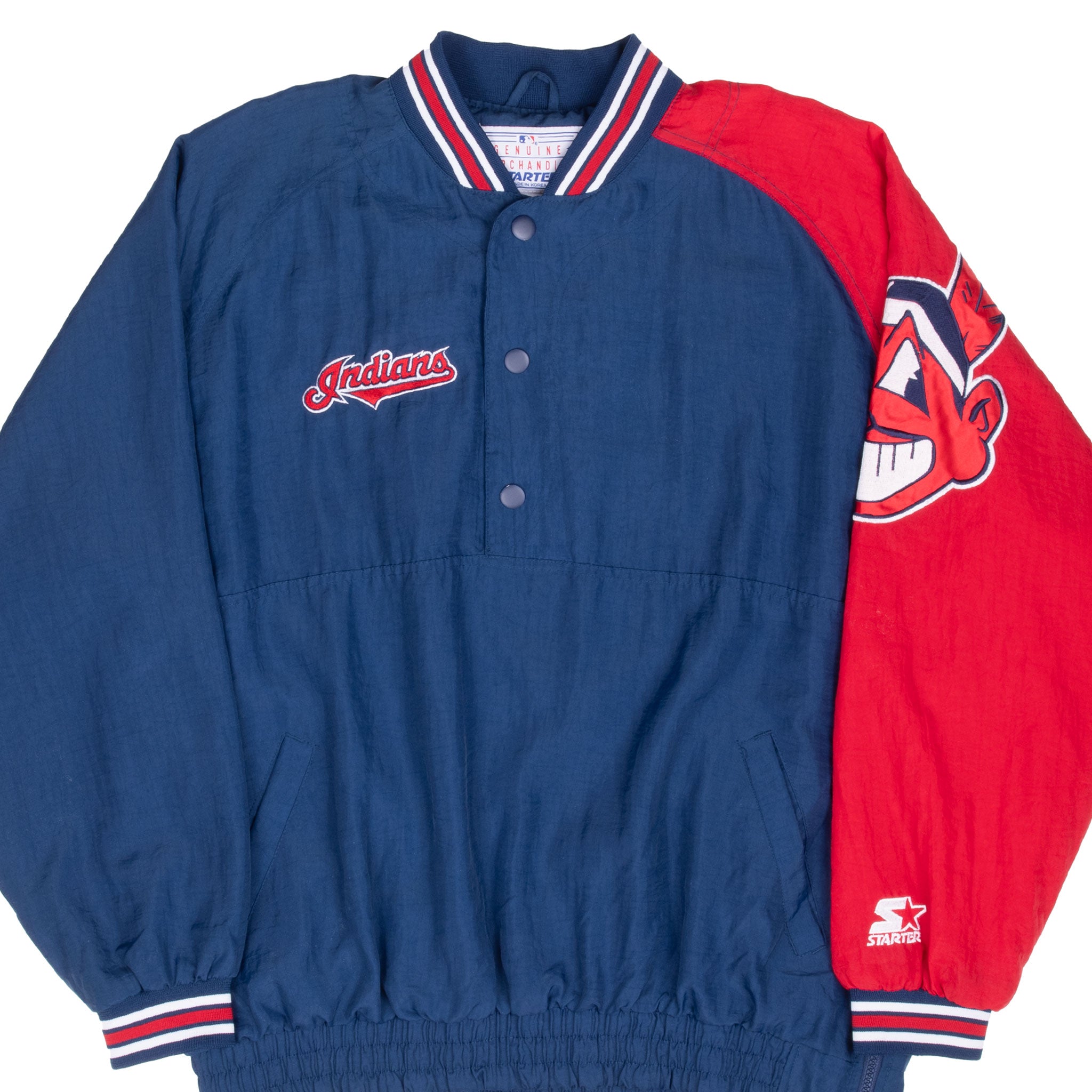 Vintage Mlb Cleveland Indians Pullover Windbreaker Starter Jacket 1990S Size Large