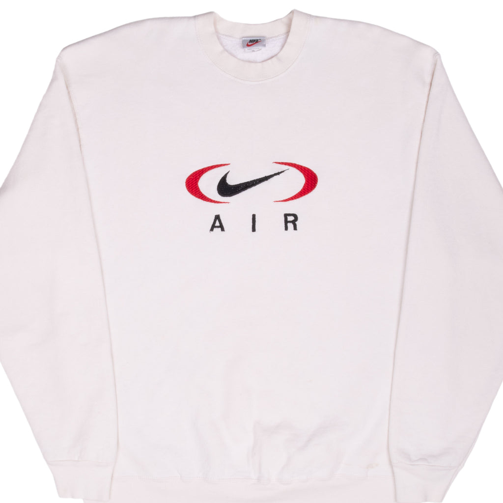 Vintage Nike Air Big Center Swoosh Cream Sweatshirt 1990S Size XL Made In Usa