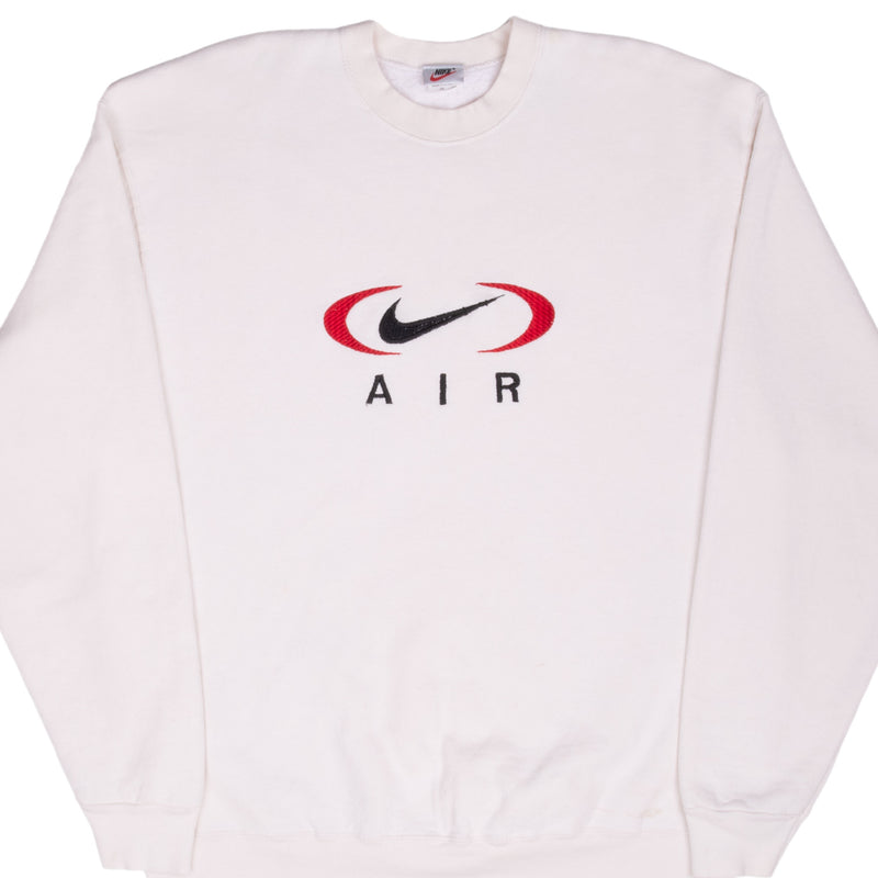 Vintage Nike Air Big Center Swoosh Cream Sweatshirt 1990S Size XL Made In Usa