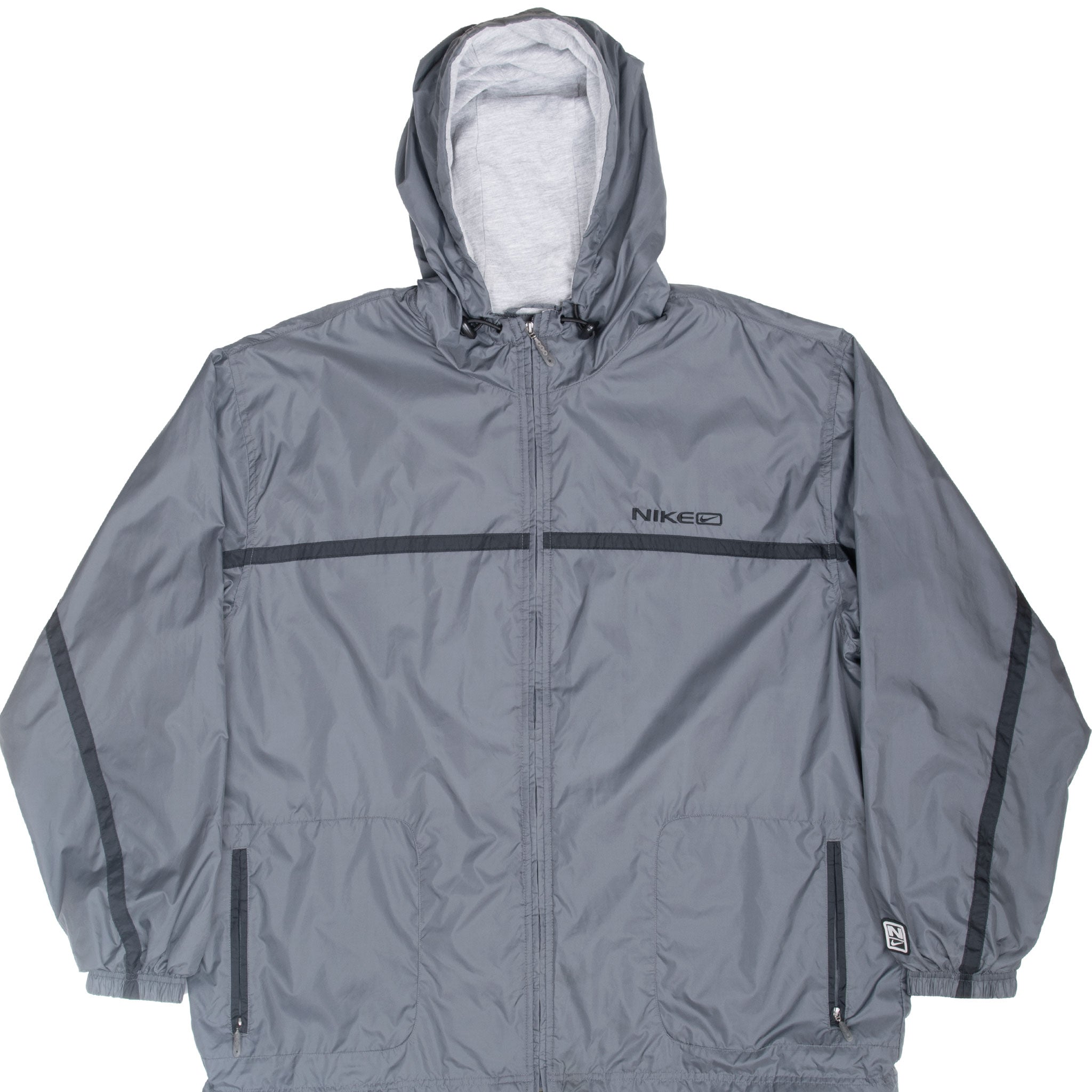 Vintage Nike Swoosh Dark Grey Hooded Windbreaker Jacket 2000S Size XL