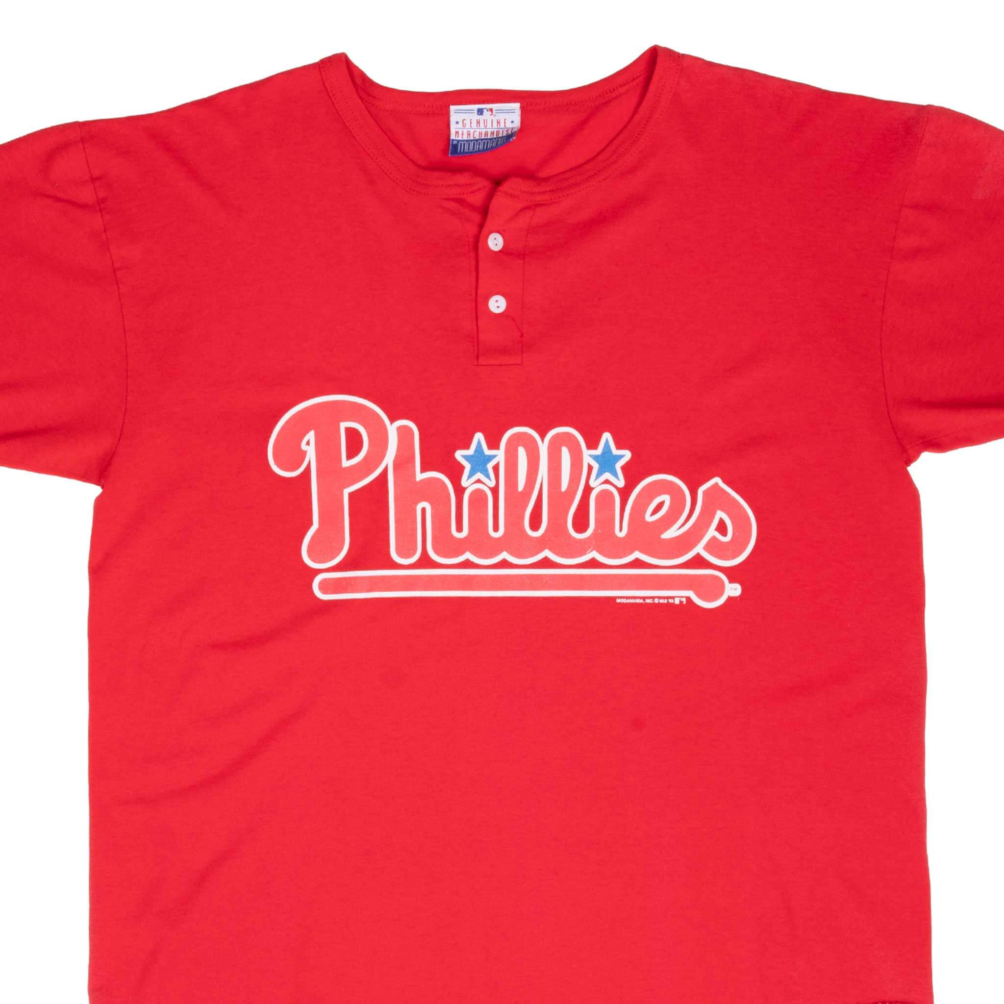 Vintage Mlb Philadelphia Phillies 1993 Henley Tee Shirt Size XL With Single Stitch Sleeves