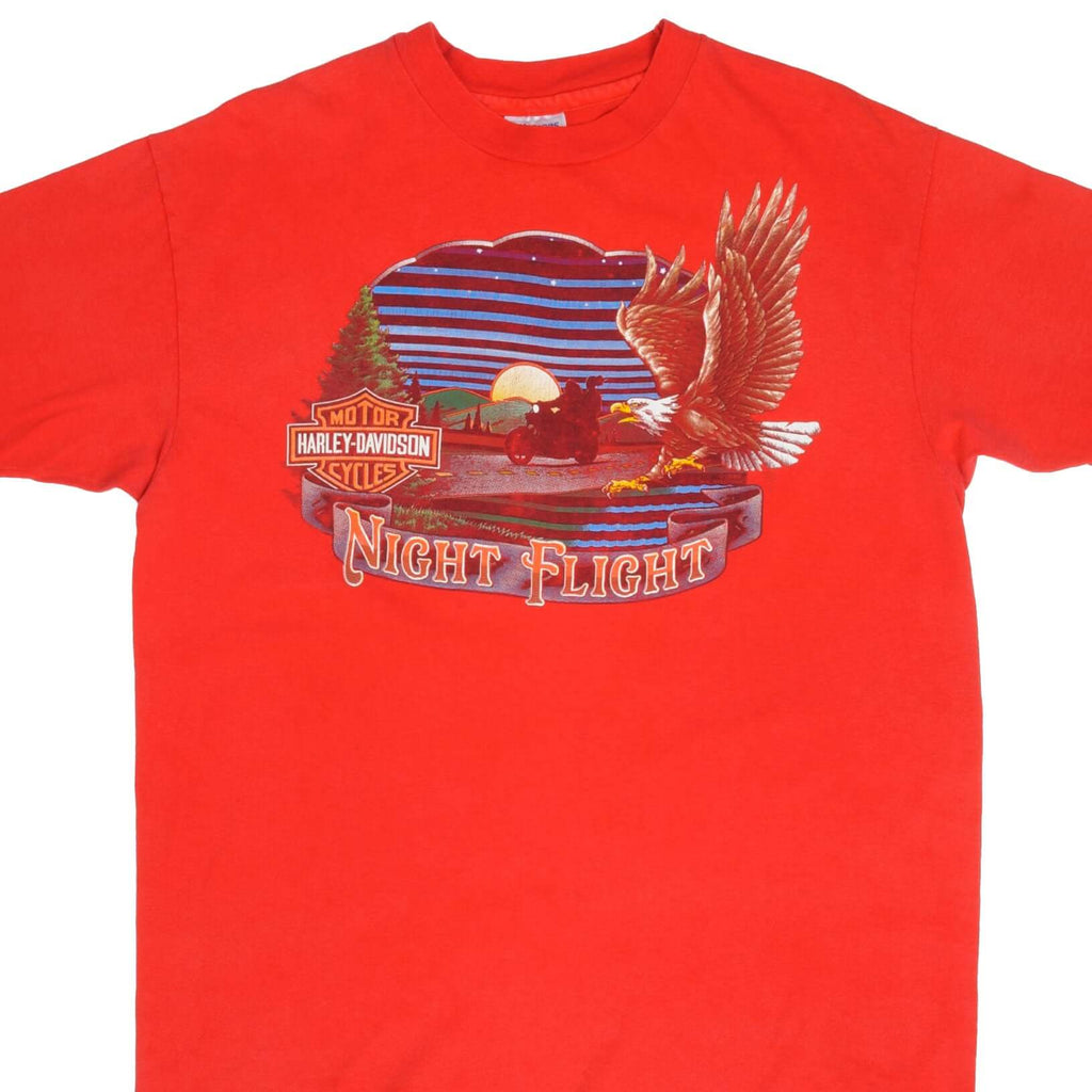 Vintage Harley Davidson Night Flight Eagle Fresno California Hanes Tee Shirt 1990 Size Large Made In USA With Single Stitch Sleeves