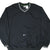 Front of black Nike pullover windbreaker with white center Swoosh and striped V-neck