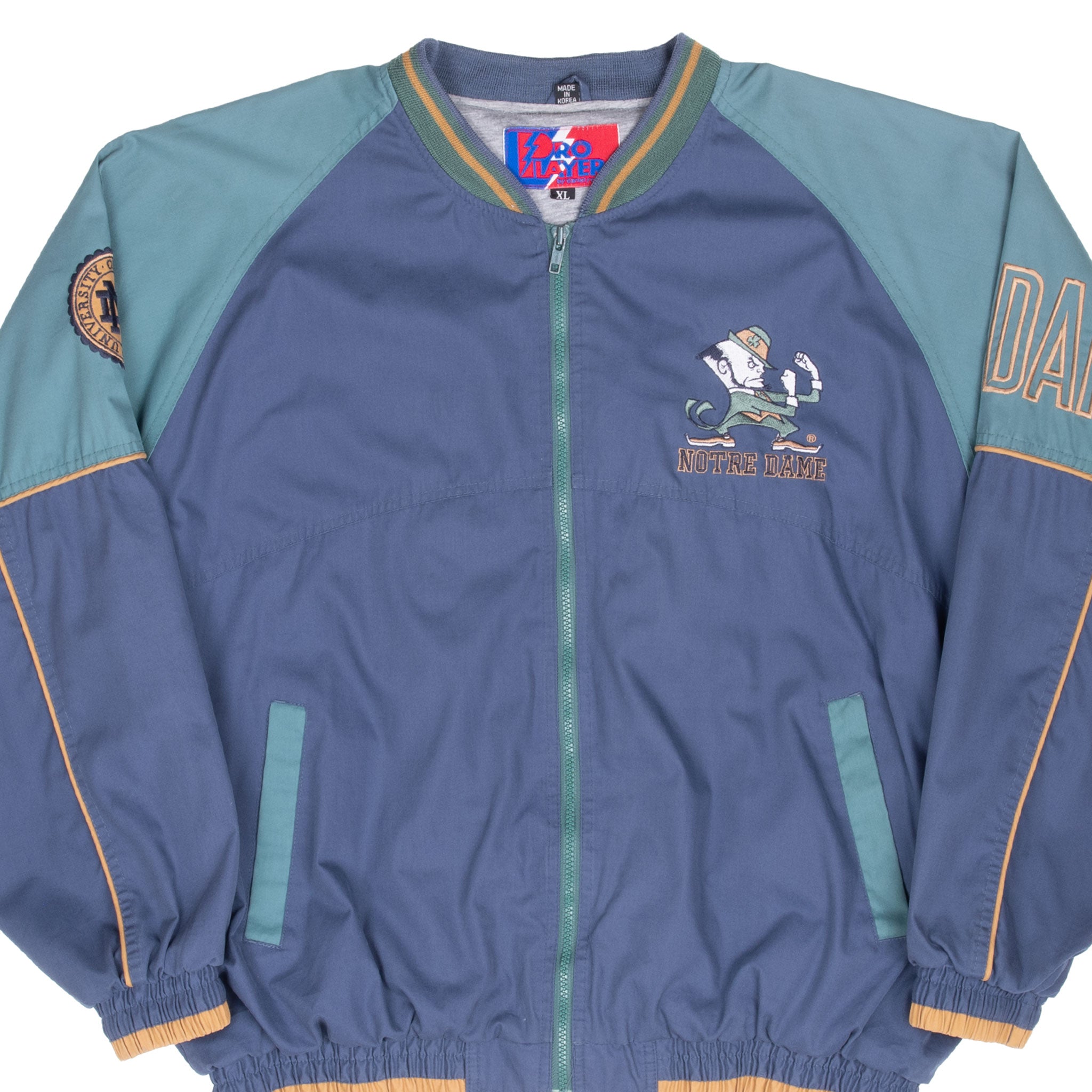 Vintage Ncaa Notre Dame Fighting Irish Pro Player Bomber Jacket 1990S Size XL