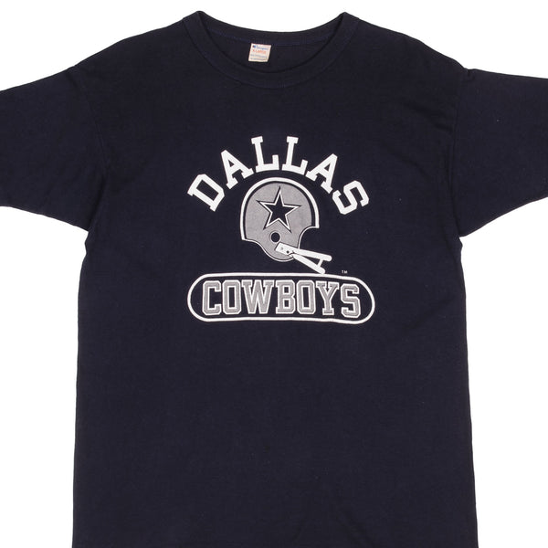 Vintage Navy Blue Champion NFL Dallas Cowboys Tee Shirt 1980S Size Large Made In USA With Single Stitch Sleeves