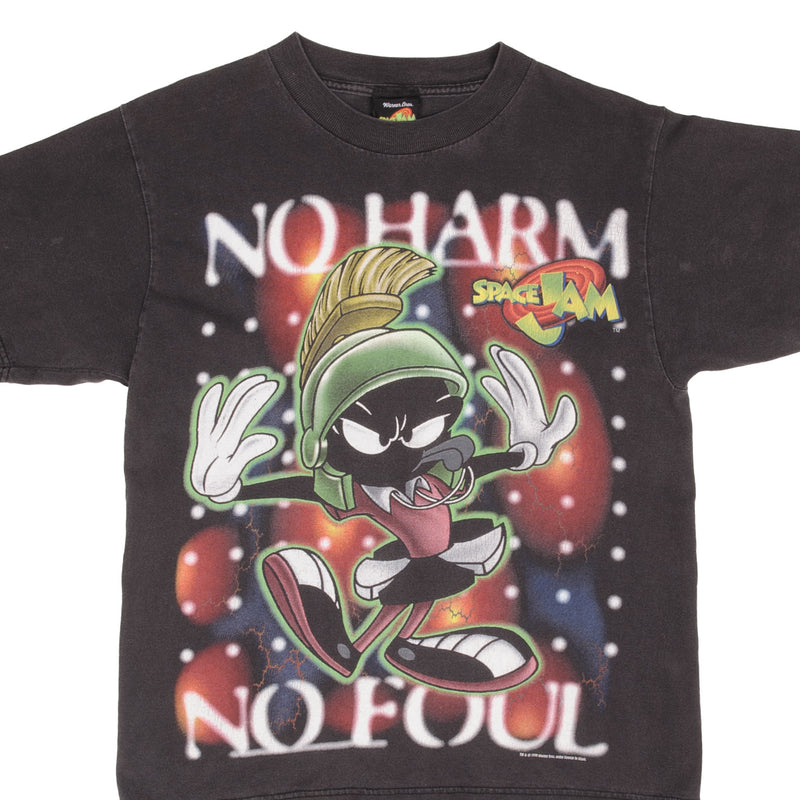 Vintage Looney Tunes Marvin The Martian Space Jam No Harm No Fool Tee Shirt 1996 Size Large Youth