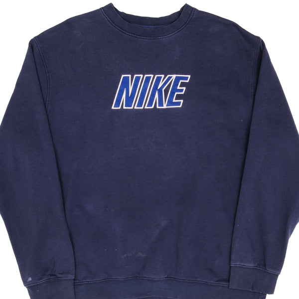 Vintage Nike Spellout Navy Blue Crewneck Sweatshirt 2000S Size XL