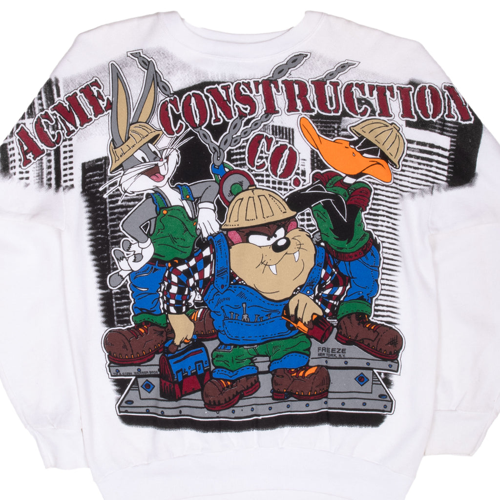 Vintage Looney Tunes Acme Construction Co All Over Print Sweatshirt 1994 Size XL By Freeze NYC