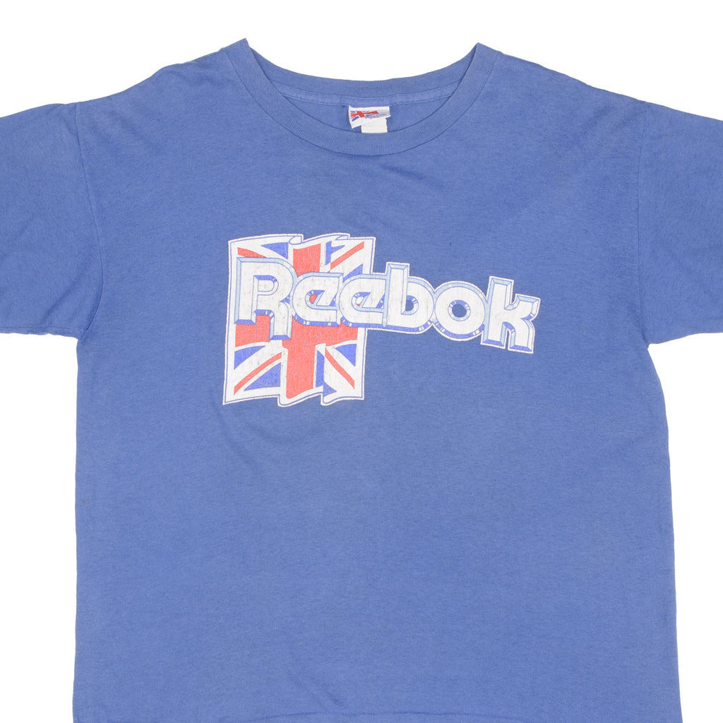 Vintage Reebok 1990S Union Jack Spellout Tee Shirt Size Large Made In USA With Single Stitch Sleeves