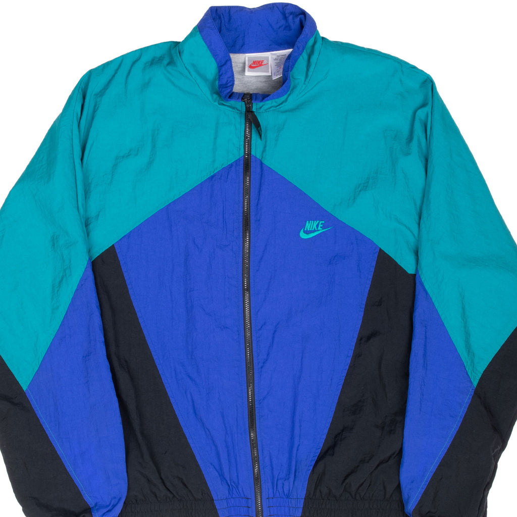 Vintage Nike Turquoise Blue Black Windbreaker Jacket Late 1980S Size Large