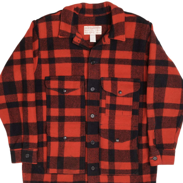 Vintage Original CC Filson Co Seattle Wool Machinaw Cruiser Red and Black Plaid Style 110 Size XL Made In USA