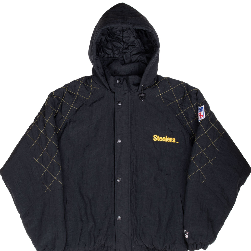 Vintage Starter Nfl Pittsburgh Steelers Heavy Hooded Windbreaker Jacket 1990S Size XL