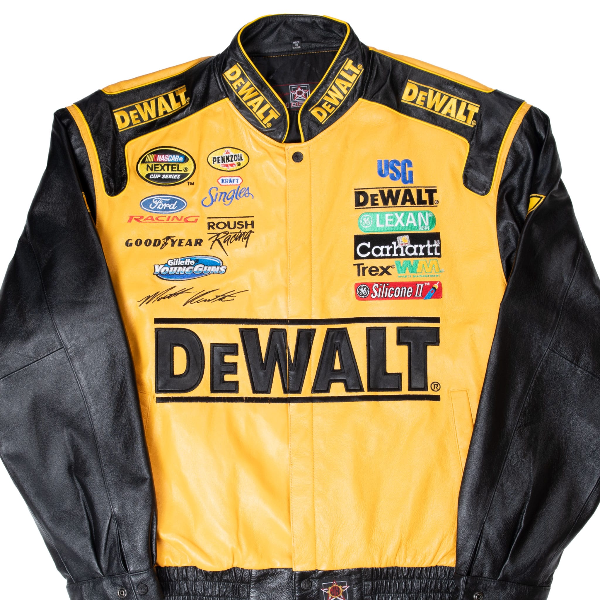 VINTAGE NASCAR MATT KENSETH DEWALT JEFF HAMILTON LEATHER JACKET 2000S SIZE XL