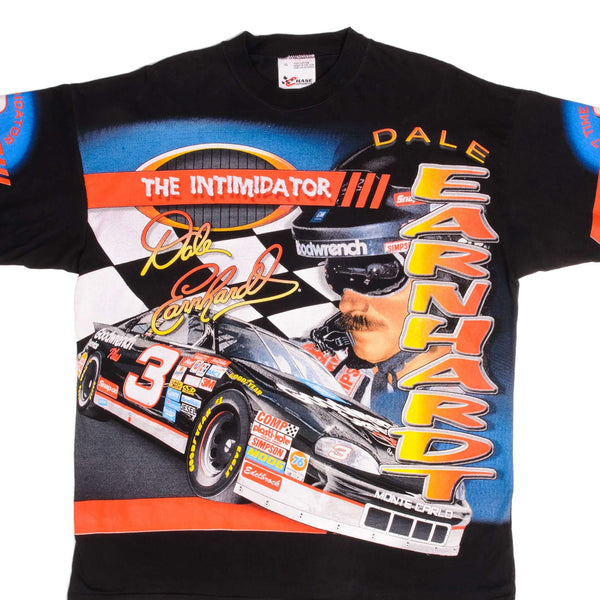 Vintage All Over Print Nascar The Intimidator Dale Earnhardt Winston Cup Champion  Tee Shirt 1990S Size XL Made In USA