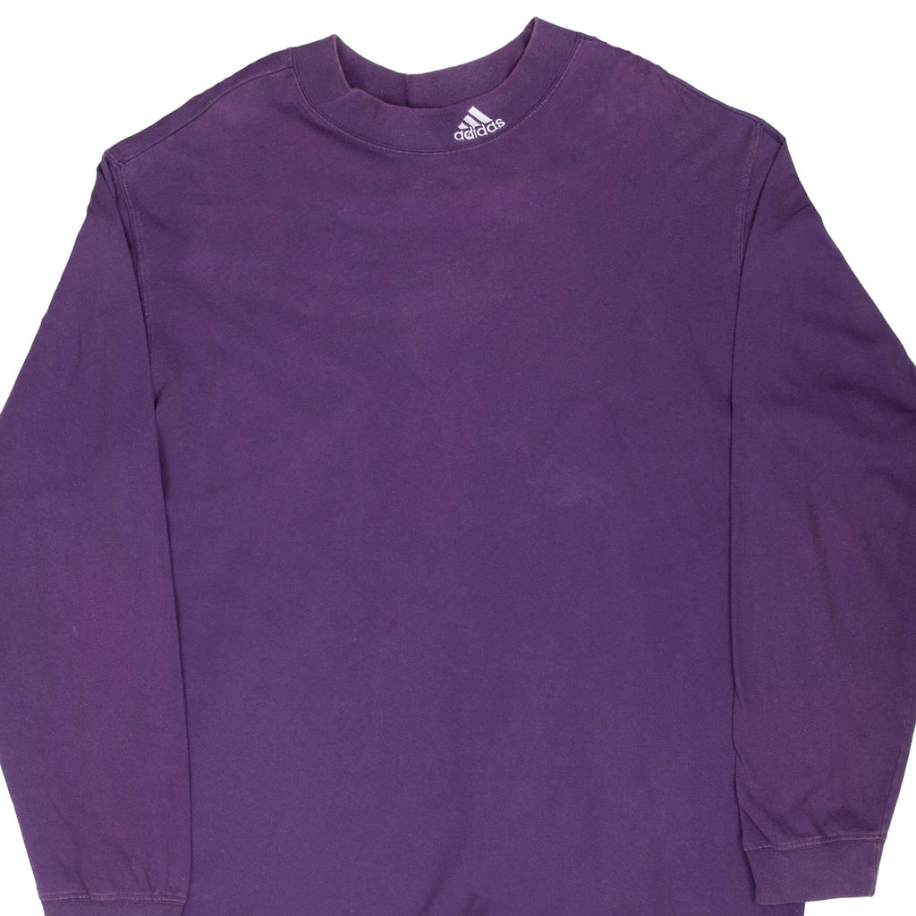 Vintage Adidas Long Sleeve Turtle Neck Purple Tee Shirt 1990S Size 2XL Made In Usa