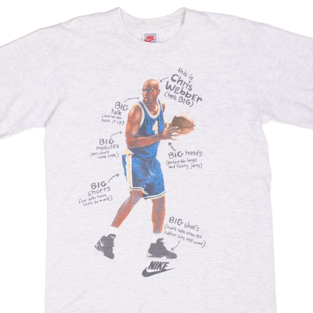 Vintage Nike Big Chris Webber Early 1990S Tee Shirt Size Medium Made In Usa With Single Stitch Sleeves
