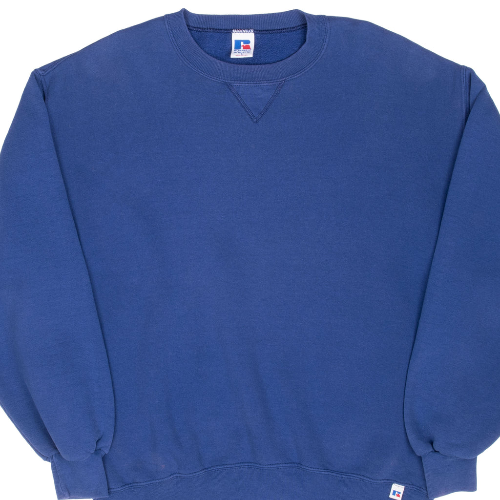 Vintage Russell Athletic Blue Blank Sweatshirt 1990S Size Large Made In Usa