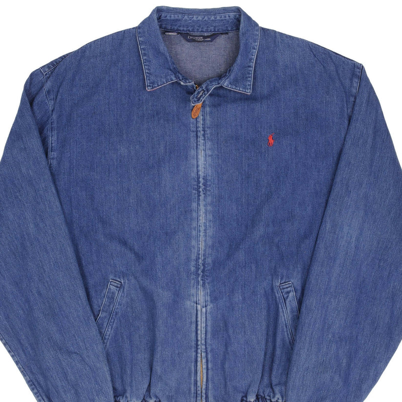Vintage Polo Ralph Lauren Denim Harrington Jacket Size XL Made In Usa