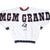 Front of white MGM Grand Las Vegas sweatshirt with navy lettering and lion embroidery