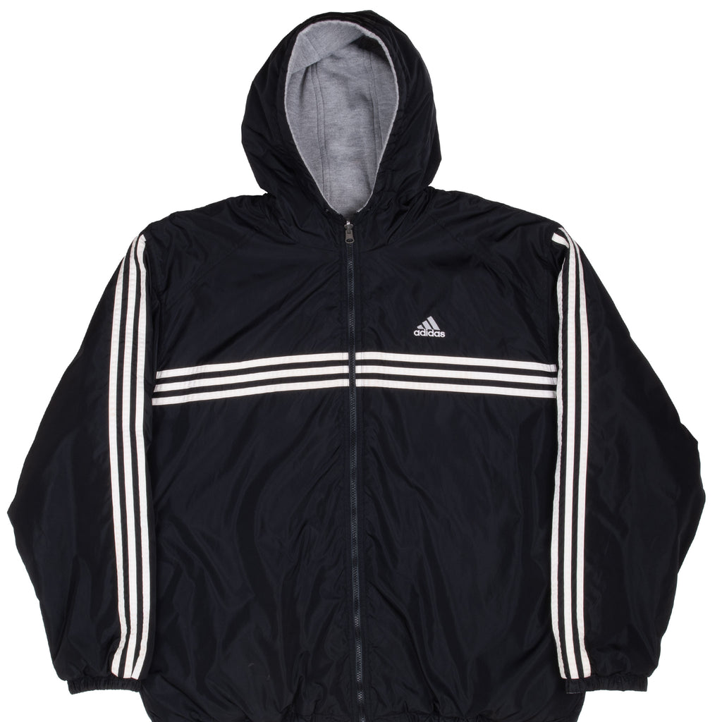 Vintage Adidas Black Reversible Nylon Windbreaker Hooded Jacket 1990S Size Large