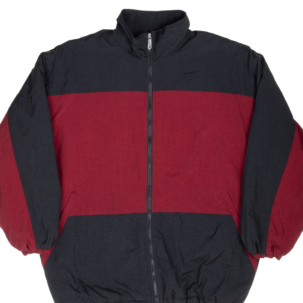 Vintage Nike Swoosh Black Burgundy Windbreaker Jacket 1990S Size XL Women