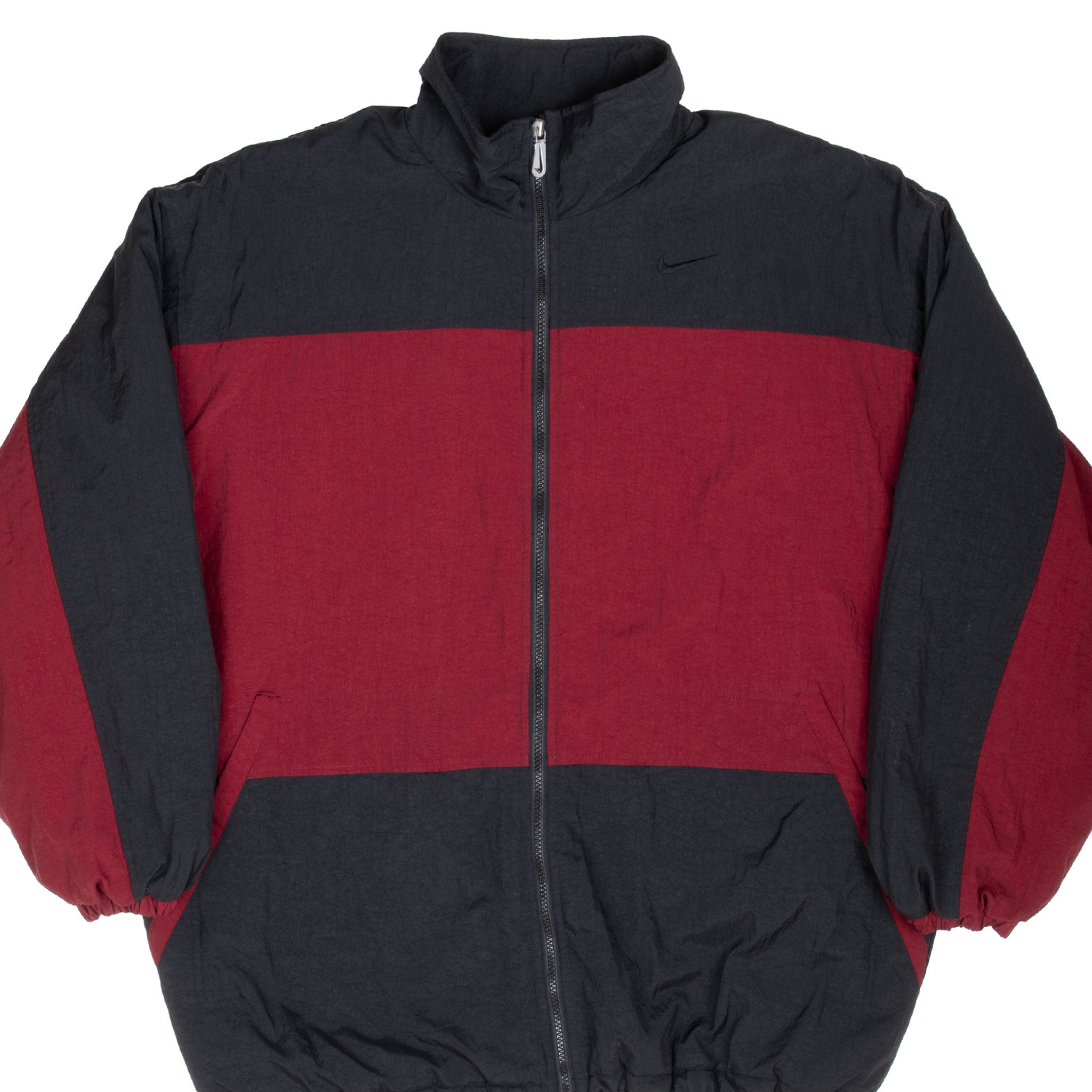 VINTAGE NIKE SWOOSH BLACK BURGUNDY WINDBREAKER JACKET 1990S XL WOMEN